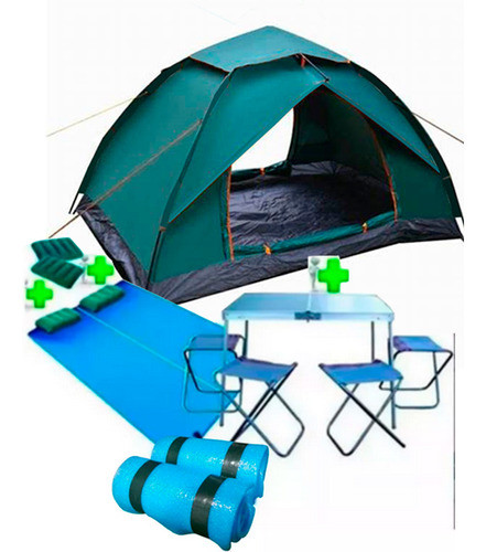 Carpa Iglu 4 Personas Sobretecho Colchon Almohada Mesa Banco 0