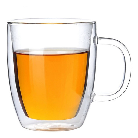 6 Tazas De Vidrio Doble Pared Aislamiento C/ Asa 350ml Atrix 0
