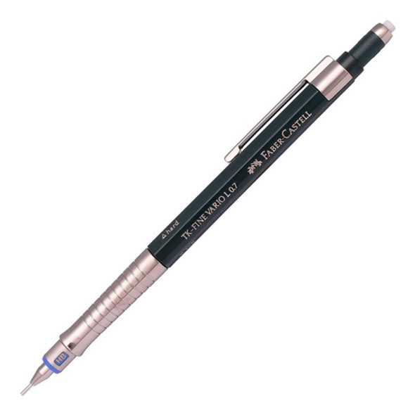 Lapiz Mecanico Negro Platedo Punta 0,7 Mm + Goma Verde 1