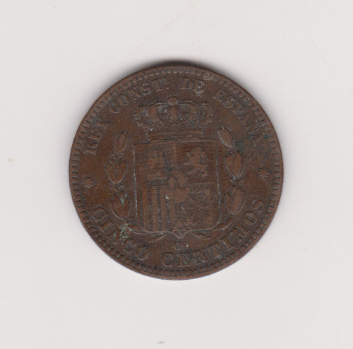 Moneda España 5 Centimos Año 1877 Bueno + 1