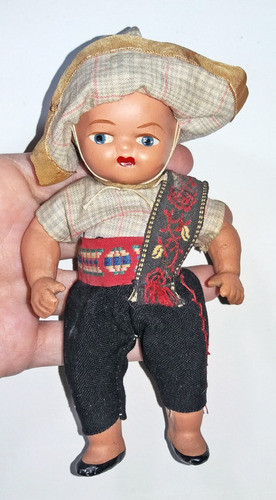 Antiguo Muñeco Pasta Ceramica 15cm Traje Tipico Español 0