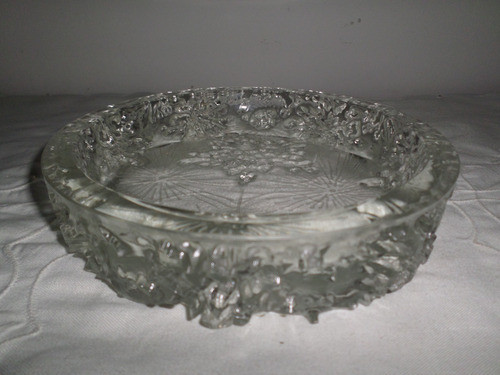 Antiguo Adorno Bowl De Cristal Talla Estilo Hielo Quebrado 1