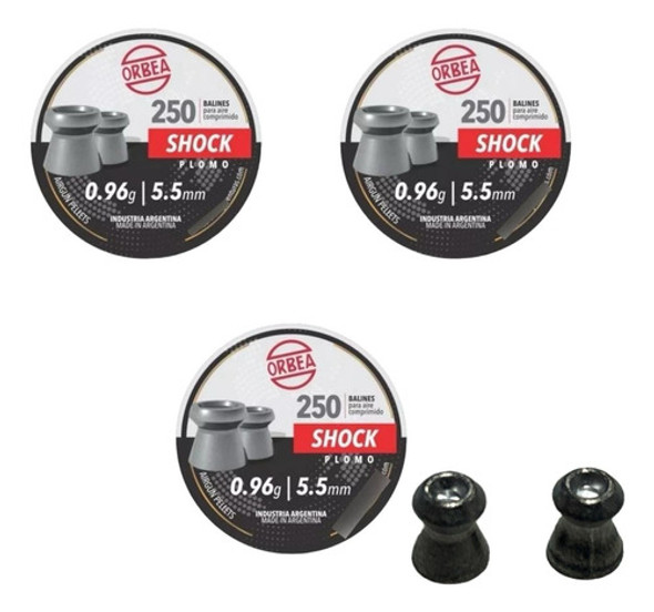 Chumbos Orbea 5,5mm X 3 Latas De 250 Unidades Shock Bentanco 0