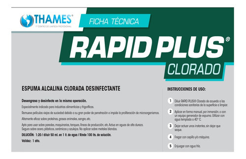 Desengrasante Desinfectante Rapid Plus Clorado X5lts Pack 4 1