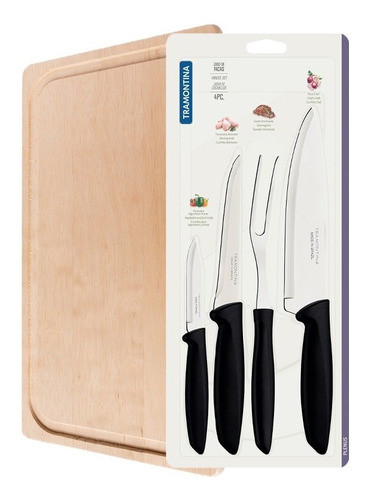 Set Tramontina Tabla 28cm X 40cm Y 4 Cubiertos Asador Ub 0