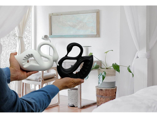 Gran Par De Cisnes De Cerámica En Blanco Y Negro Escultura M 1