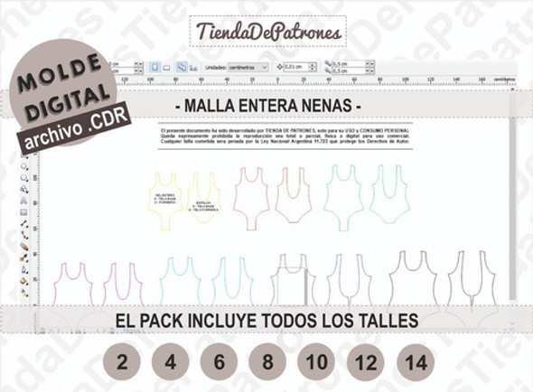 Molde Patron Coreldraw Malla Entera Nenas Talles 2 Al 14 1
