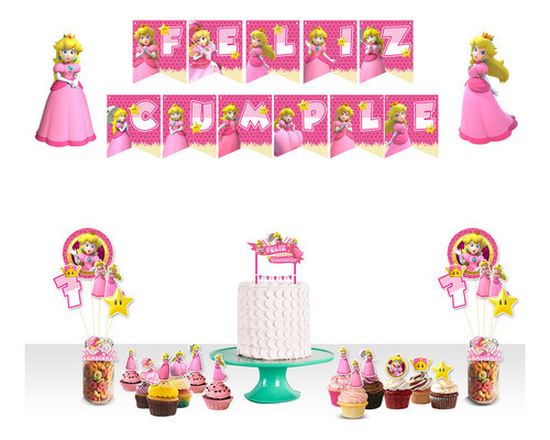 Mega Pack Princesa Peach Topper Torta Banderin Pinchos 0