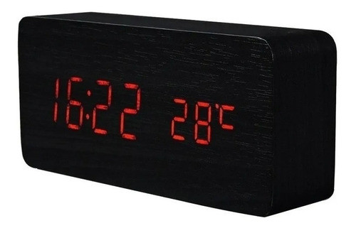 Relógio De Mesa Digital Tipo Madeira 15cm Preto Usb 0