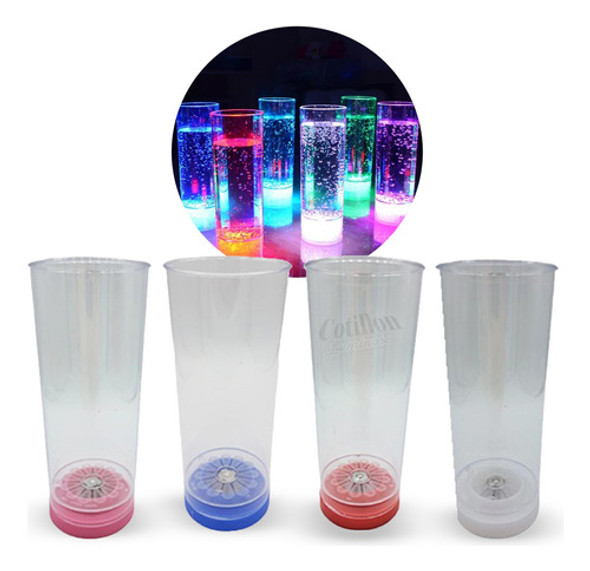 8 Vasos Largos Luminosos Luz Led Cotillon Carioca Fiesta 0
