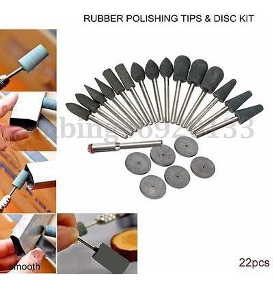 22 Piezas Puntas De Pulir De Goma Y Discos Kit De Brocas Par 1