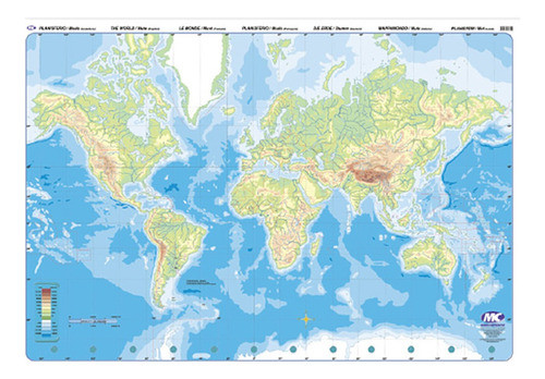 Mapa Planisferio Mudo Doble Faz Político / Físico 95x130cm 1