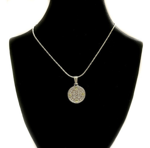 Conjunto Cadena Y Medalla San Benito Plata 925 Y Oro 0