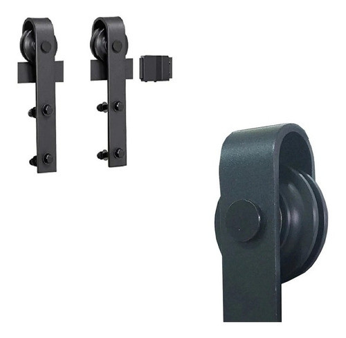 Kit Puerta Granero Herraje Premium Acero Negro Sin Guia 0