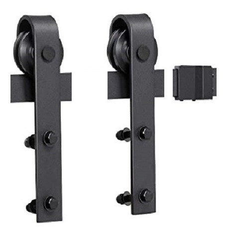 Kit Puerta Granero Herraje Premium Acero Negro Sin Guia 1