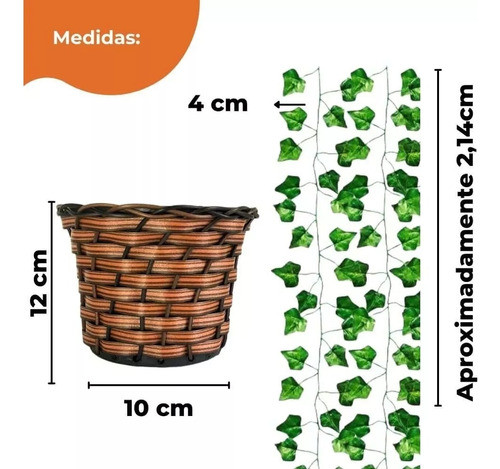 Arranjo C/3 Trepadeira Jibóia Art Realista + 1 Vaso Trançado 1