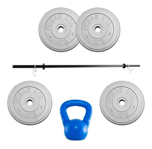 Barra Caño 10 Discos Grises Pvc 23,5 Kg Sport Maniac 0