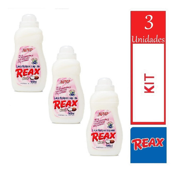 Kit 3 Lava Roupas Líquido Reax Coco 500ml Limpeza Delicada 0 Kit 3 Lava Roupas Líquido Reax Coco 500ml Limpeza Delicada 0