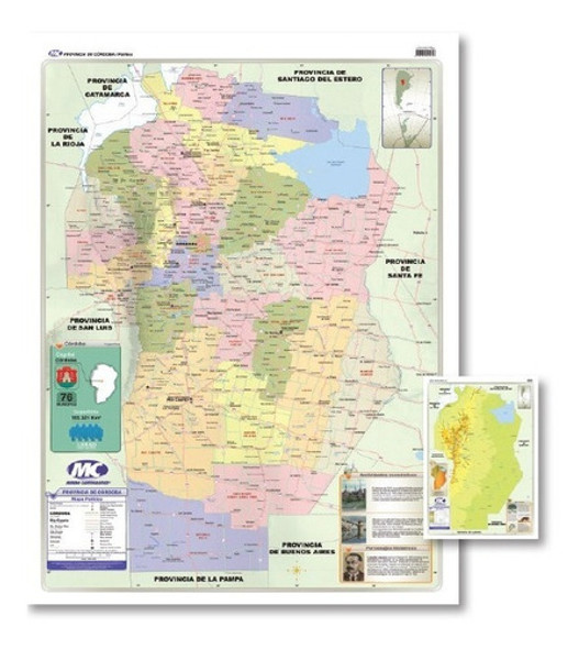 Mapa Mural Prov Córdoba - Doble Faz - Laminado - 70x100cm 0