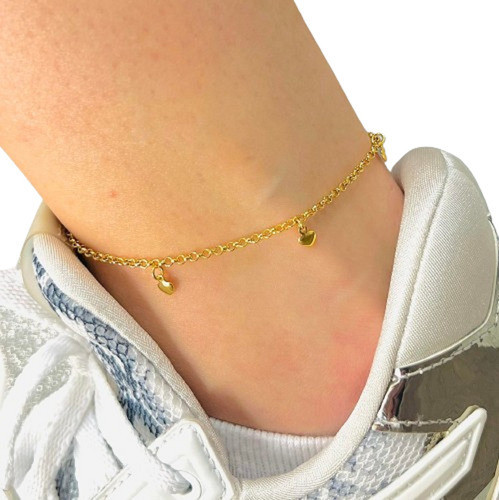 Tobillera Rolito Con Dijes Corazones Baño De Oro Tb 033-3 0