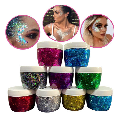 Glitter Gel Party Brillantina Escamas Rostro Cuerpo Cabello 0