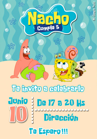 Invitación Digital Tarjeta Bob Esponja #1 Para Whatsapp 0