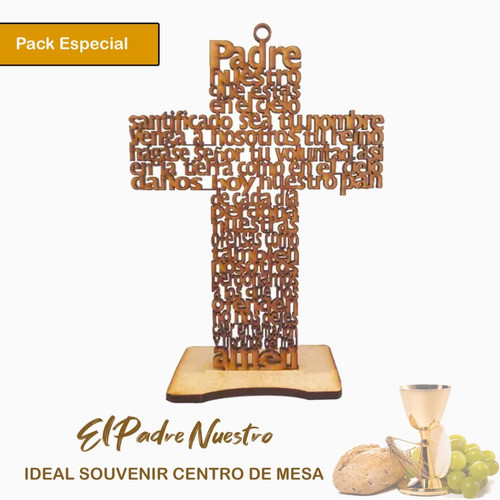 Cruz Padre Nuestro Calada Madera Fibrofacil 20cm X5 Unidades 1