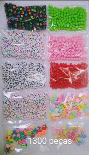 Kit 1300 Missangas Coloridas Infantil Colar Pulseiras Tiaras 0