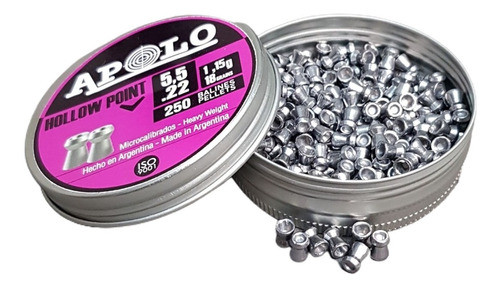 Balines Apolo Hollow Point 5,5mm 1,15gr. Lata X 250u 1
