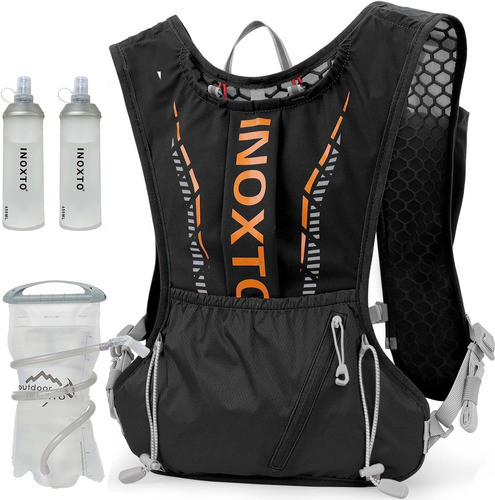 Mochila Senderismo Negra Naranja Hidratacion 1.5l 0