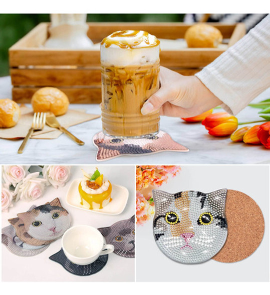 Pintura Por Diamante Kit  8 Posavasos  - Gatos 1