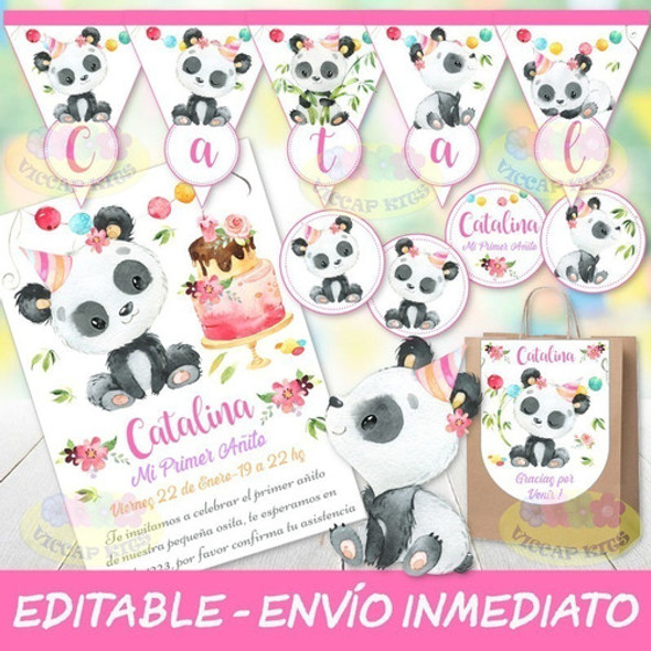 Kit Imprimible Oso Panda Nena Bambu 100% Editable Candy Bar 1