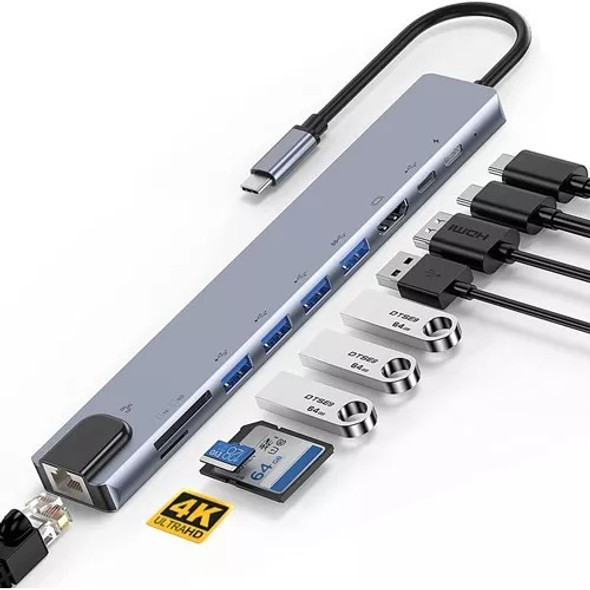 Adaptador Hub Usb-c 10 En 1 Usb 3.1 Hdmi 4k Ethernet Mac Pc 0