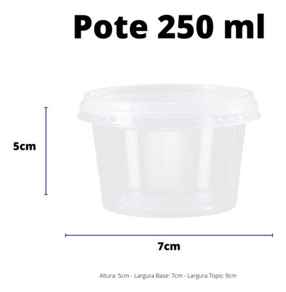 Pote Plástico Potinho Redondo Descartavel Com Tampa 250ml 25 1