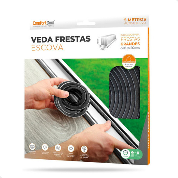 Veda Fresta Escova Adesiva Portas Janelas 7x10mm 5 Mts 0