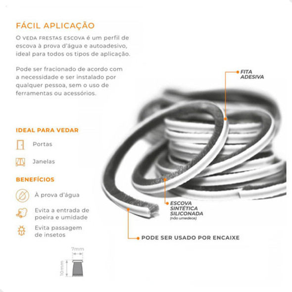 Veda Fresta Escova Adesiva Portas Janelas 7x10mm 5 Mts 1