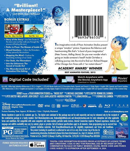 Blu-ray + Dvd Inside Out / Intensa Mente 1
