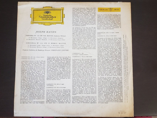 Vinilo - Joseph Haydn. Sinfonía Nro. 100 En Sol Mayor Y Otra 1