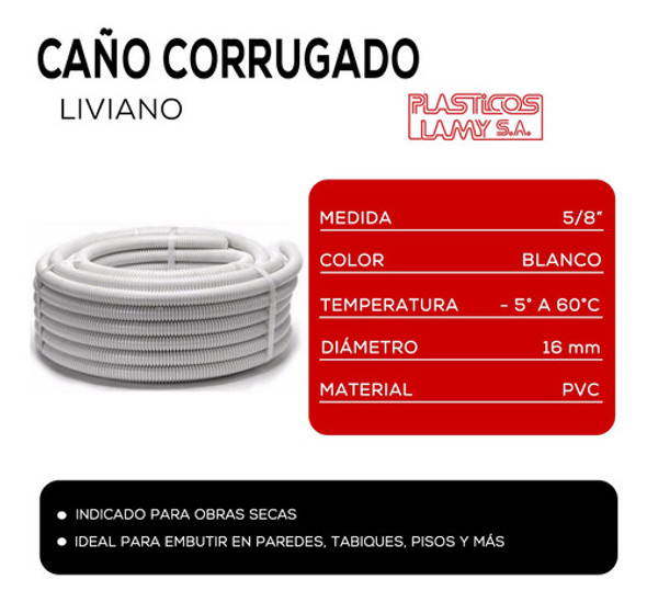 Caño Corrugado Ignifugo Blanco 5/8 X 25 Metros Norma Iram 1