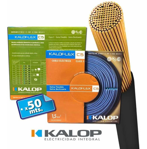 Cable Unipolar Kalop Cat 5 Normalizado 1.5mm Flexible X 50m 0