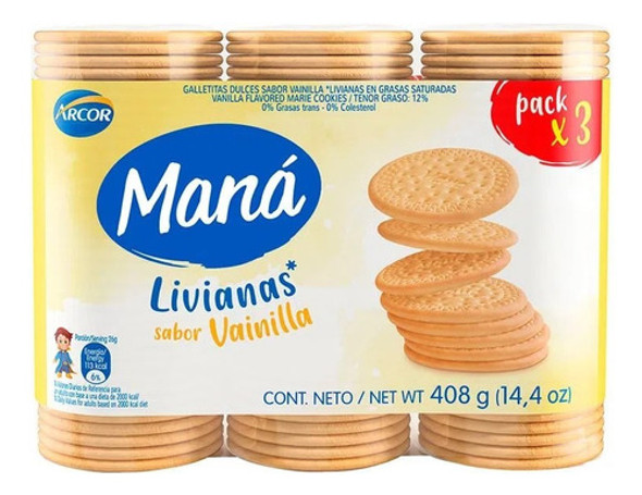 Galletitas Dulces Mana Sabor Vainilla Tripack 408g 0 Galletitas Dulces Mana Sabor Vainilla Tripack 408g 0