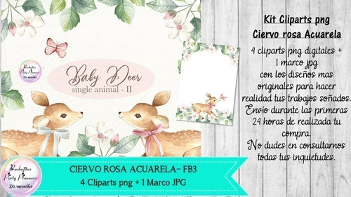 Cliparts Png Ciervo Rosa Nena Acuarela Fb3 1