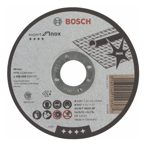 Disco De Corte Rápido Bosch 115x1,6x22,23mm Expert For Inox 0