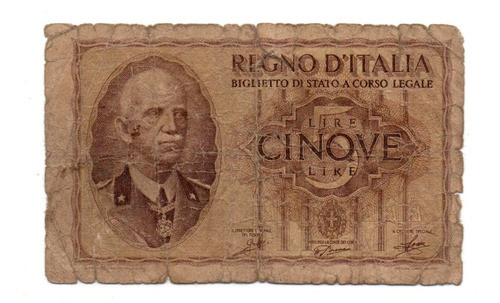 Italia Reino Billete 5 Liras Año 1940 P#28 Vittorio Emanuele 0