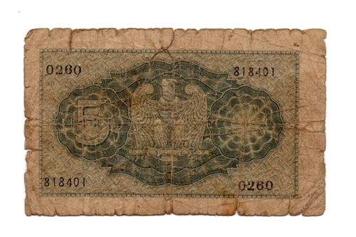 Italia Reino Billete 5 Liras Año 1940 P#28 Vittorio Emanuele 1