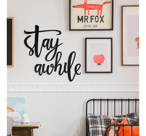 Letrero De Arte De Pared De Metal Stay Awhile De Vivegate - 1