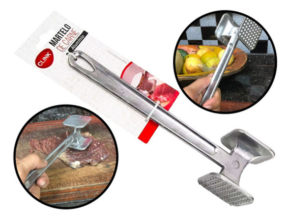 Martelo Amaciador De Carnes Churrasco Batedor Em Alumínio 0 Martelo Amaciador De Carnes Churrasco Batedor Em Alumínio 0