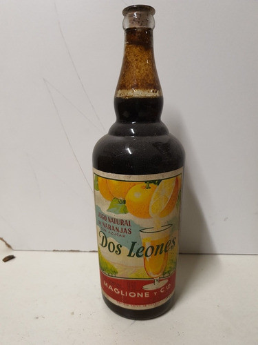 Antigua Botella Llena De Jugo De Naranja Dos Leones 1