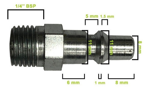 Perno Enchufe Acople Rapido Galvanizado Rosca M 1/4 Compres 1