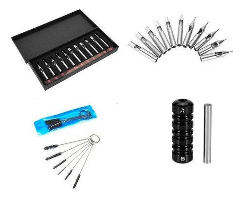 Kit Ponteira Tips 11 Peças Aço Inox Tatto+grip 20mm+escovas 0
